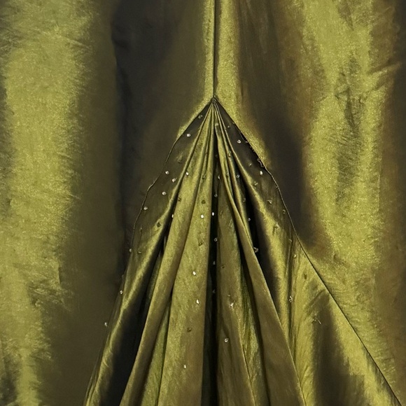 FLIRT Maggie Sottero Olive Green Beaded Dress Gown Prom Dance Formal 6 Train - Picture 10 of 14
